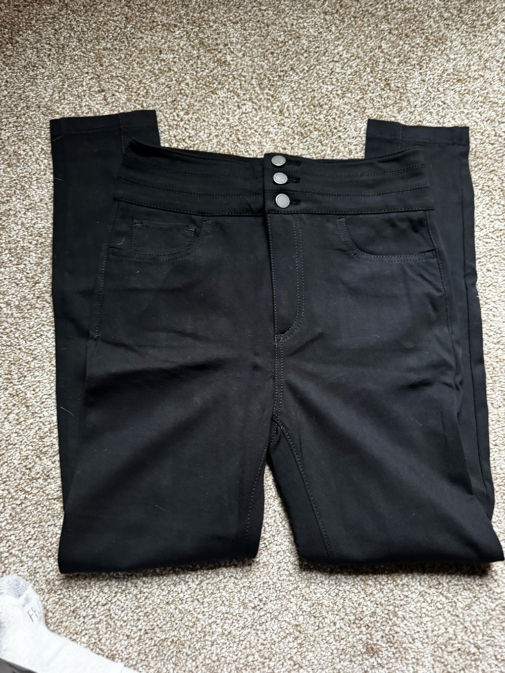 Ann Taylor Black Skinny Jeans with Triple Button Waist